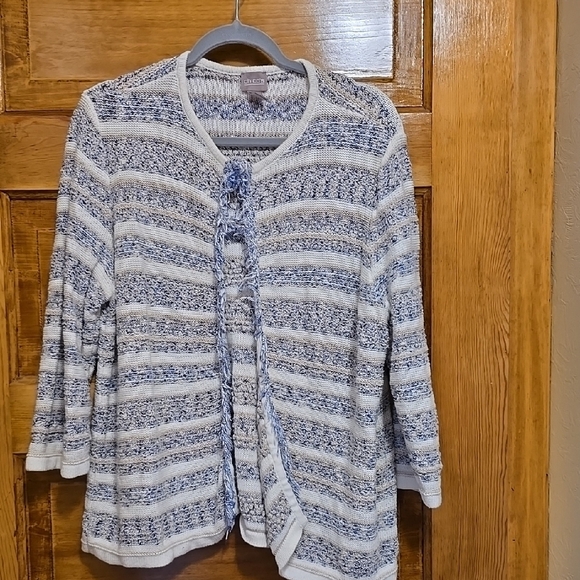 Chico's Blue and White Striped Cardigan - Picture 1 of 4